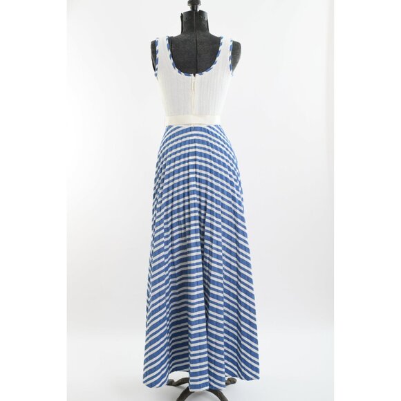 Vintage 1970s XS Blue White Corset Tie Bodice Sleeveless Maxi Dress - Picture 7 of 9